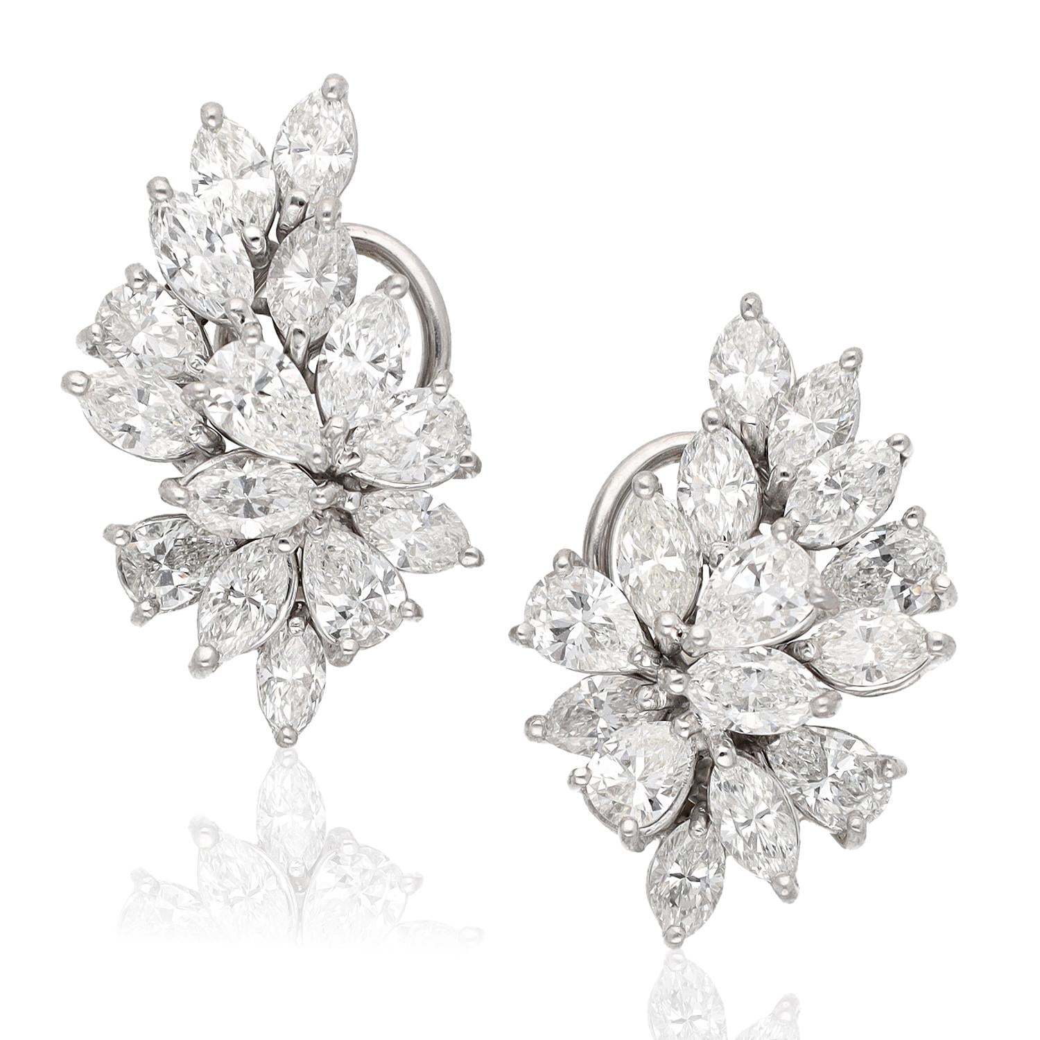 18K White Gold Pear and Marquise Cut Diamond Earrings