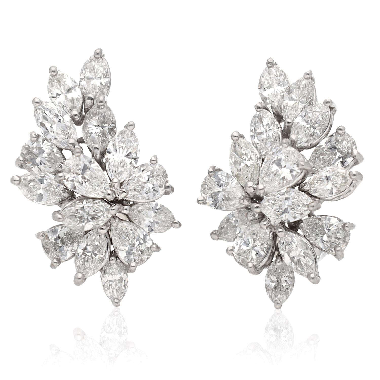 18K White Gold Pear and Marquise Cut Diamond Earrings