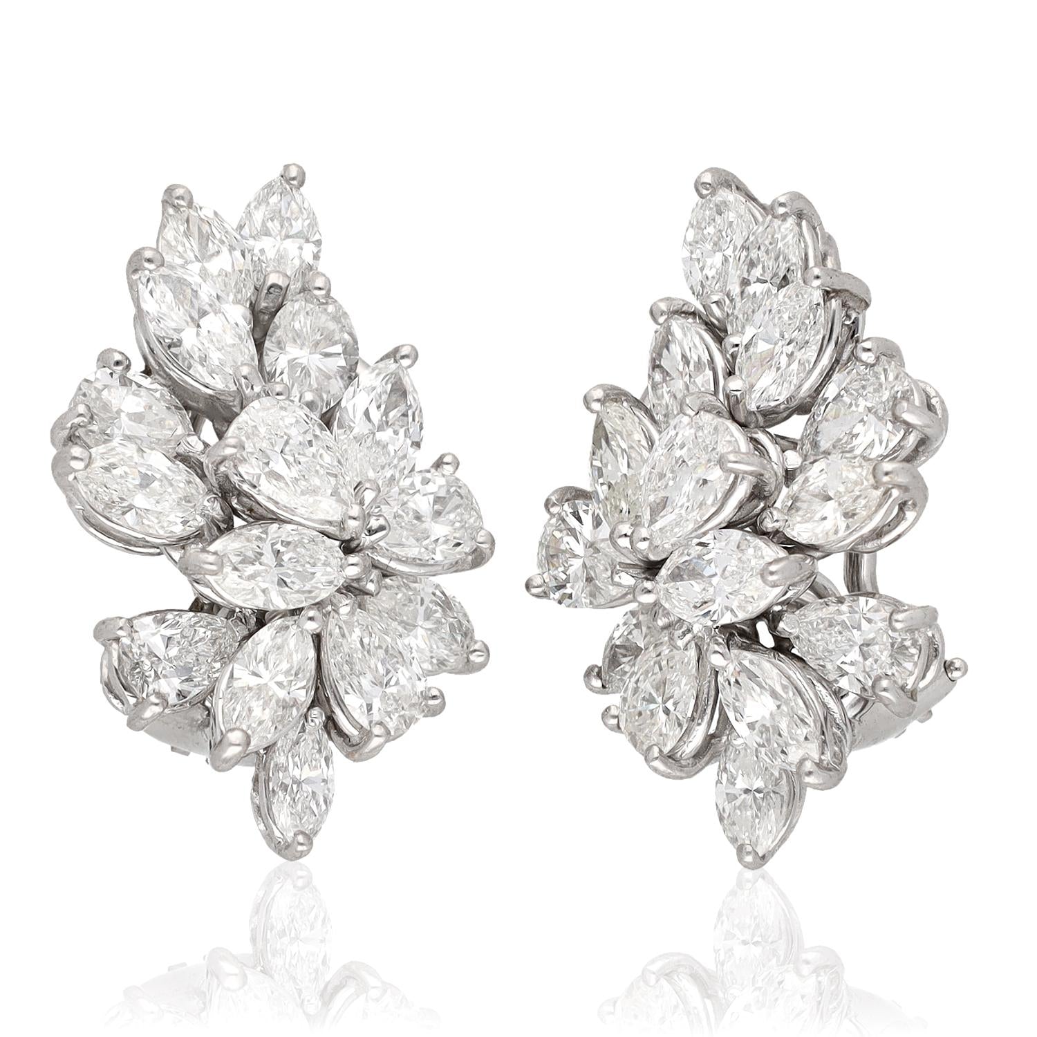 18K White Gold Pear and Marquise Cut Diamond Earrings