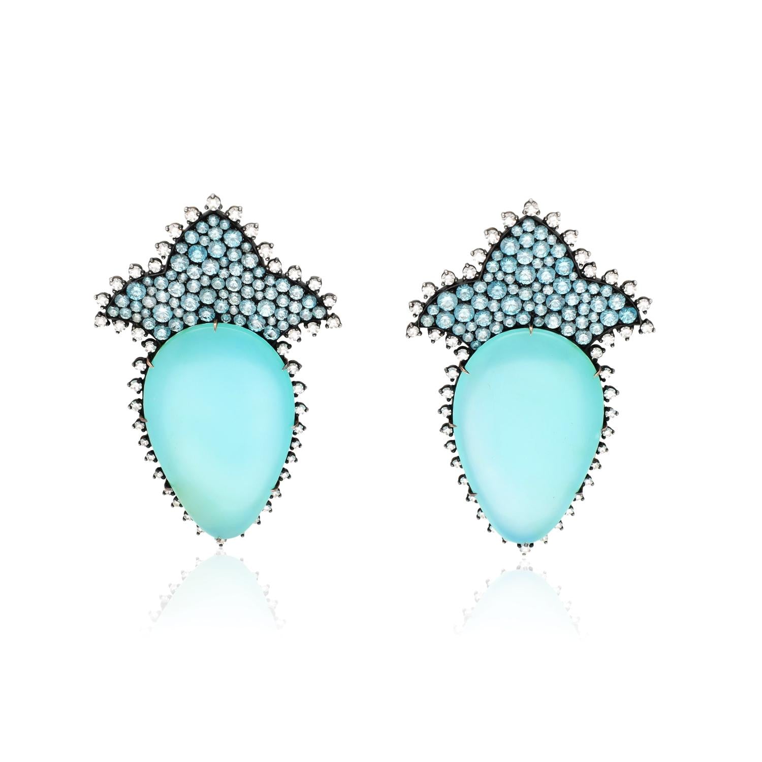 JAR Opal and Colored Zircon, Diamond Ear Clips