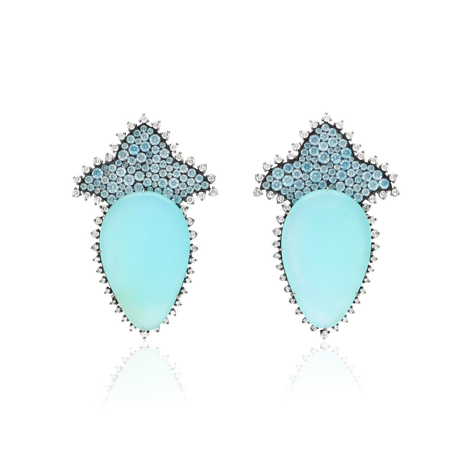 JAR Opal and Colored Zircon, Diamond Ear Clips