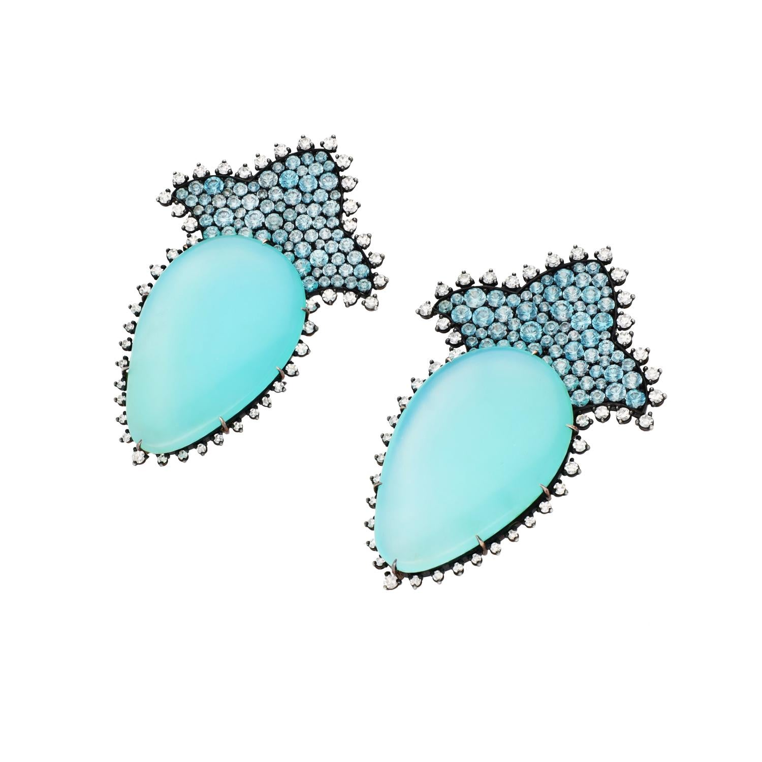 JAR Opal and Colored Zircon, Diamond Ear Clips