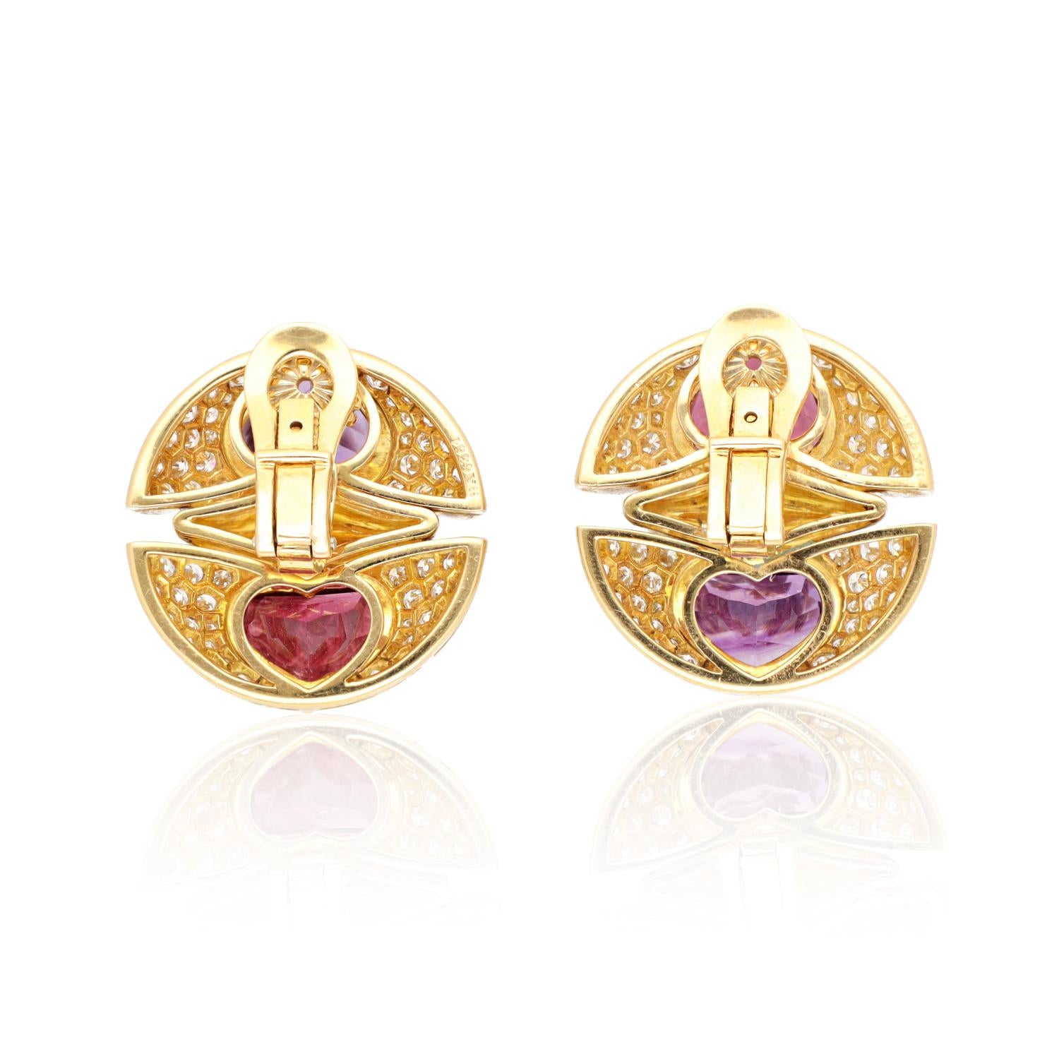 BULGARI Doppio Cuore Amethyst and Rhodolite Garnet Ear Clips