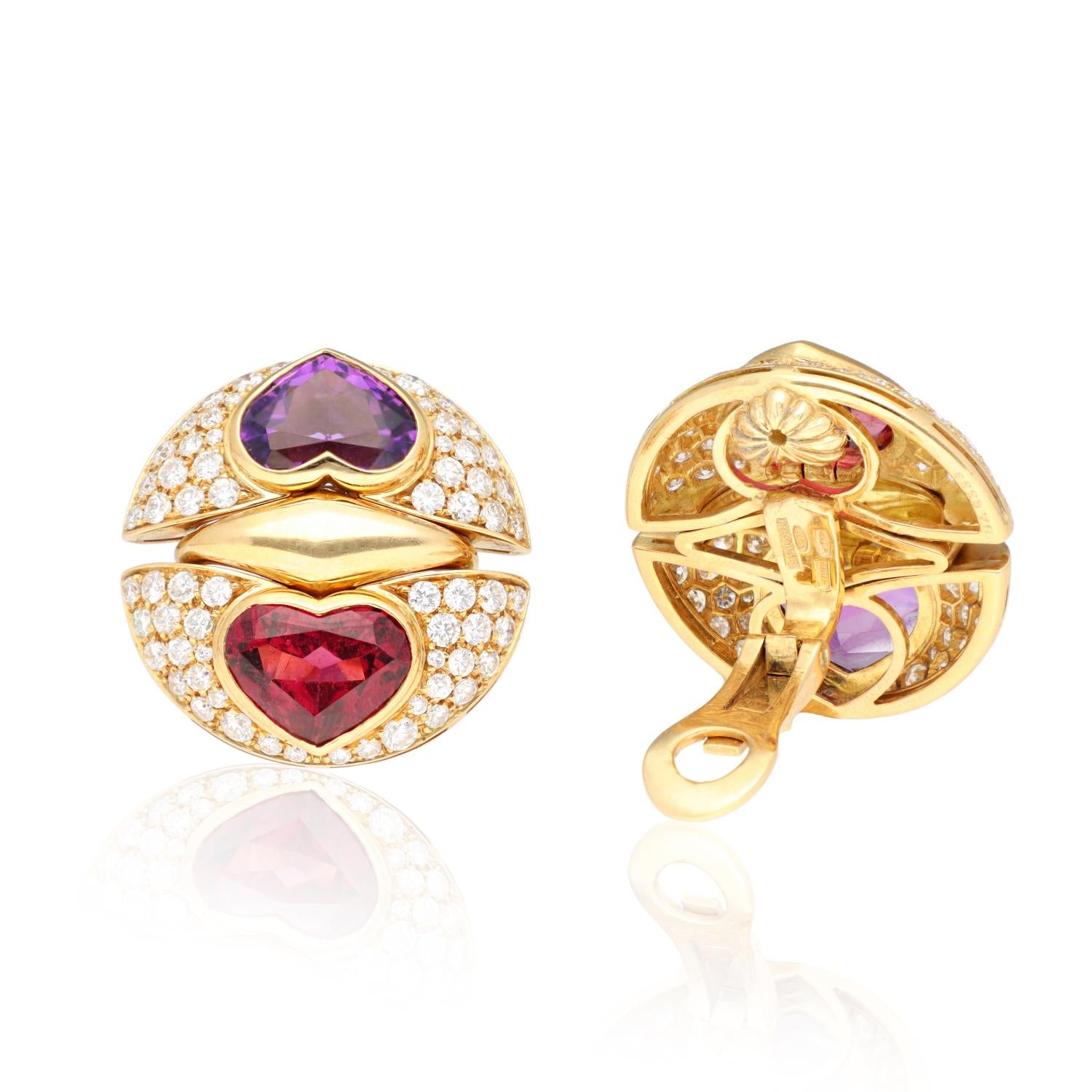 BULGARI Doppio Cuore Amethyst and Rhodolite Garnet Ear Clips