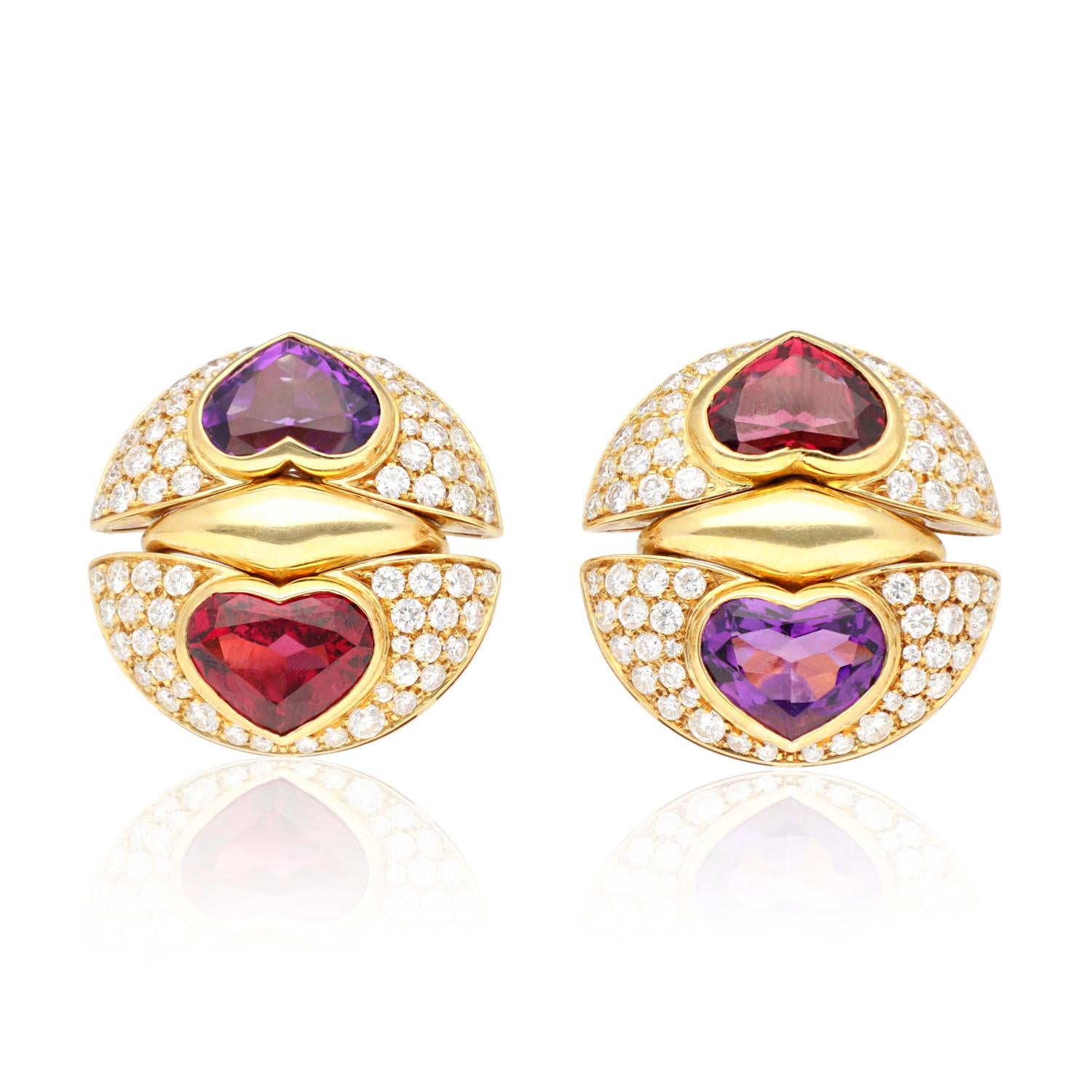 BULGARI Doppio Cuore Amethyst and Rhodolite Garnet Ear Clips