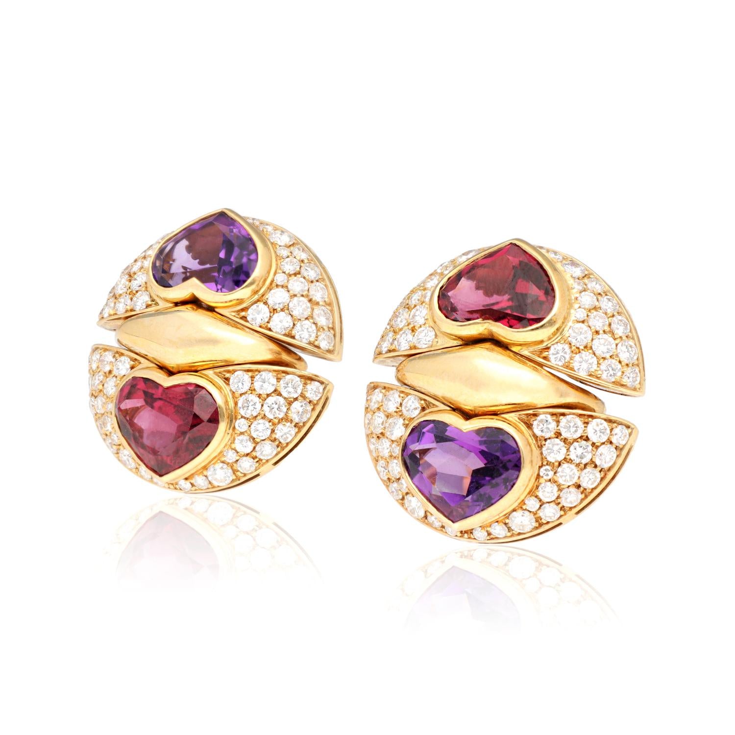 BULGARI Doppio Cuore Amethyst and Rhodolite Garnet Ear Clips