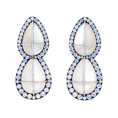 JAR Pear Shaped Moonstone, Sapphire & Diamond Ear Clips