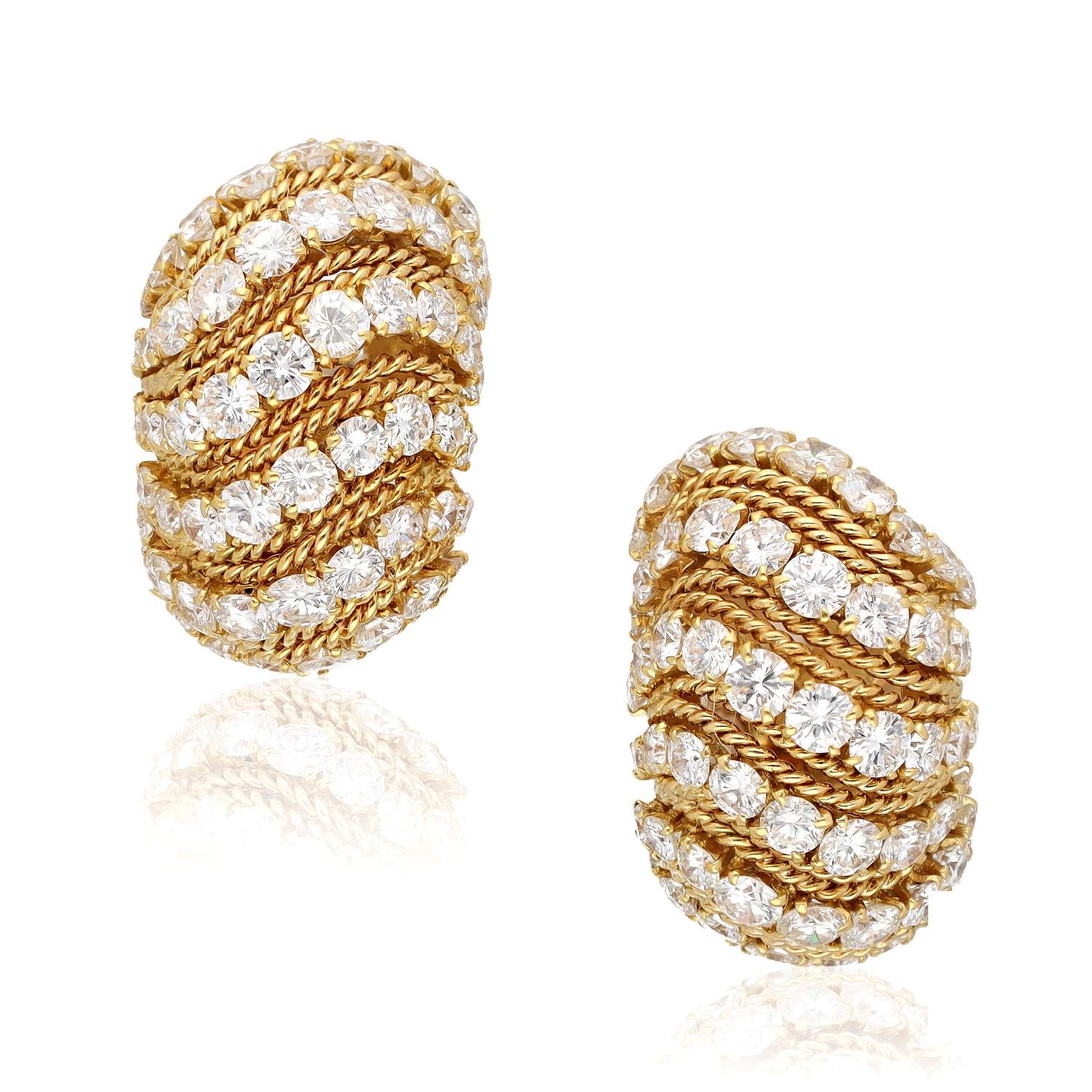 VAN CLEEF & ARPELS 18K Yellow Gold and Diamond Ear Clips