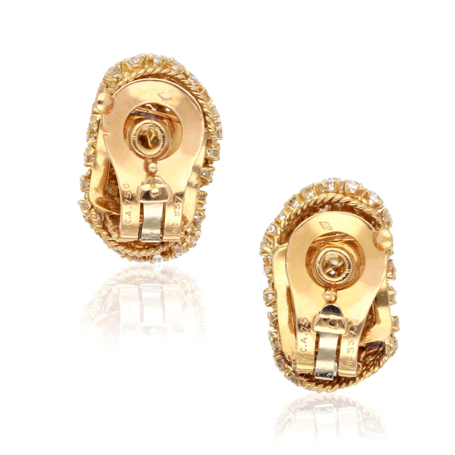 VAN CLEEF & ARPELS 18K Yellow Gold and Diamond Ear Clips