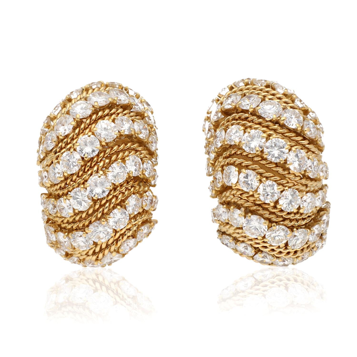 VAN CLEEF & ARPELS 18K Yellow Gold and Diamond Ear Clips