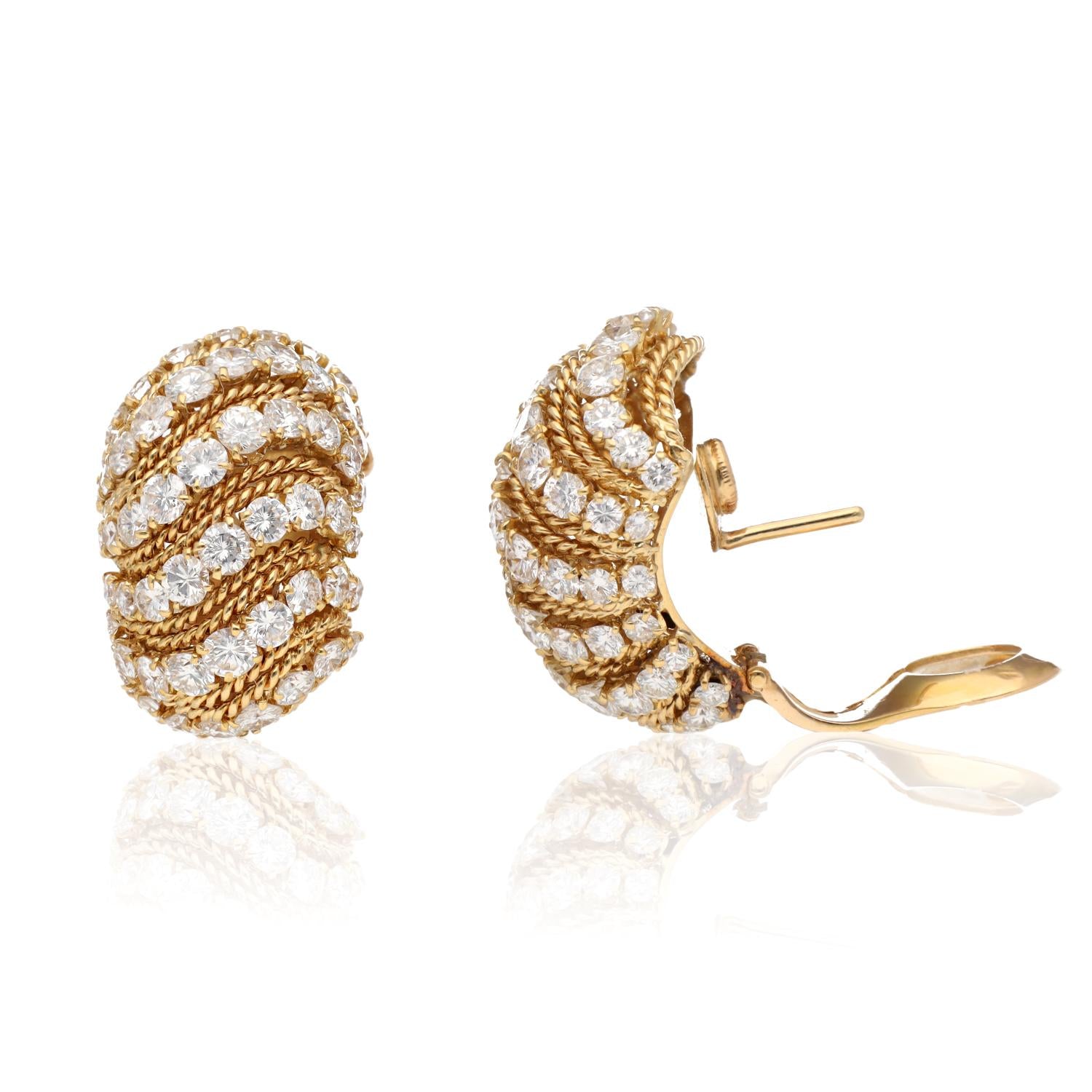 VAN CLEEF & ARPELS 18K Yellow Gold and Diamond Ear Clips