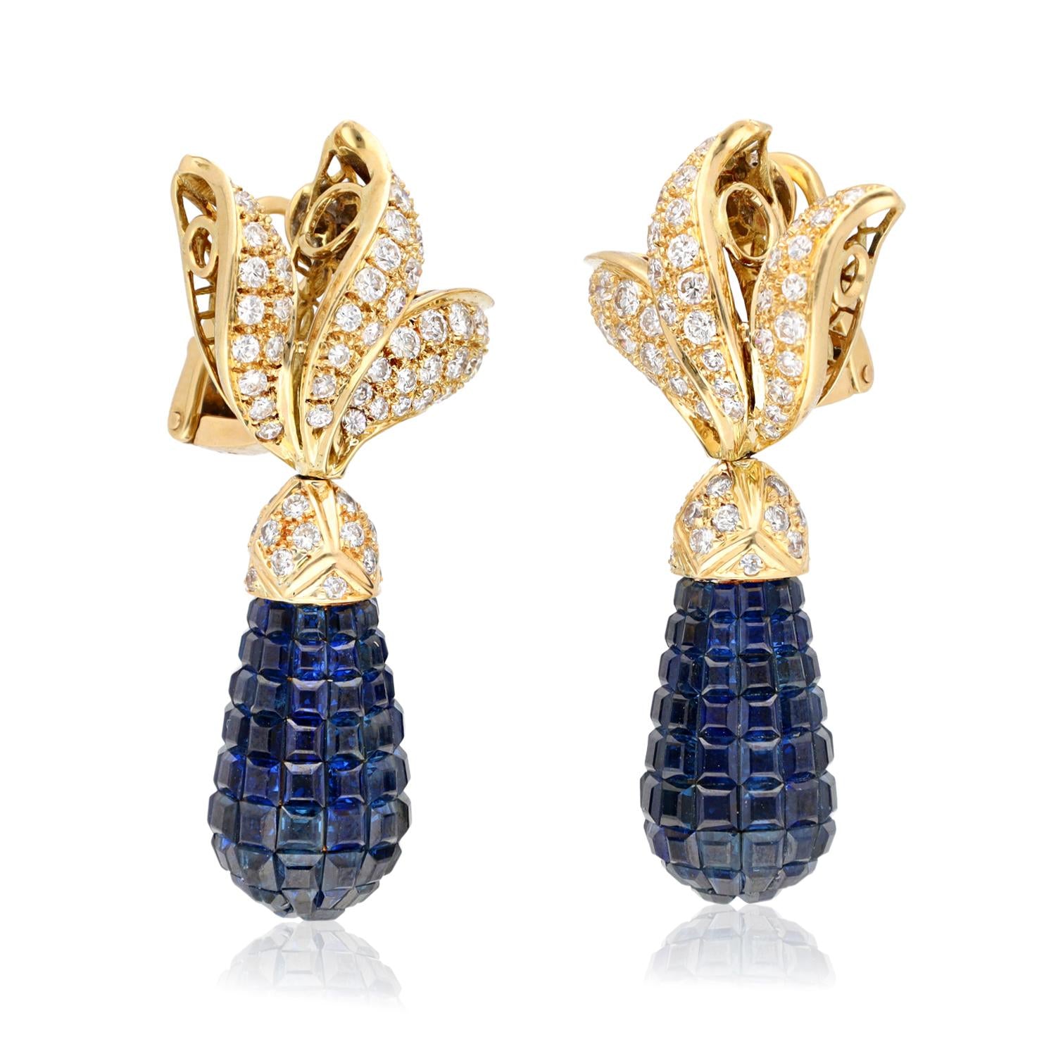 VAN CLEEF & ARPELS Sapphire and Diamond Ear Clips