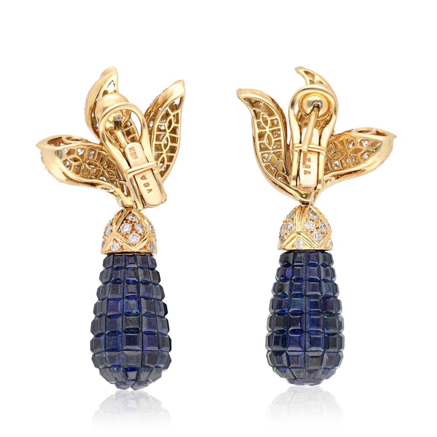 VAN CLEEF & ARPELS Sapphire and Diamond Ear Clips