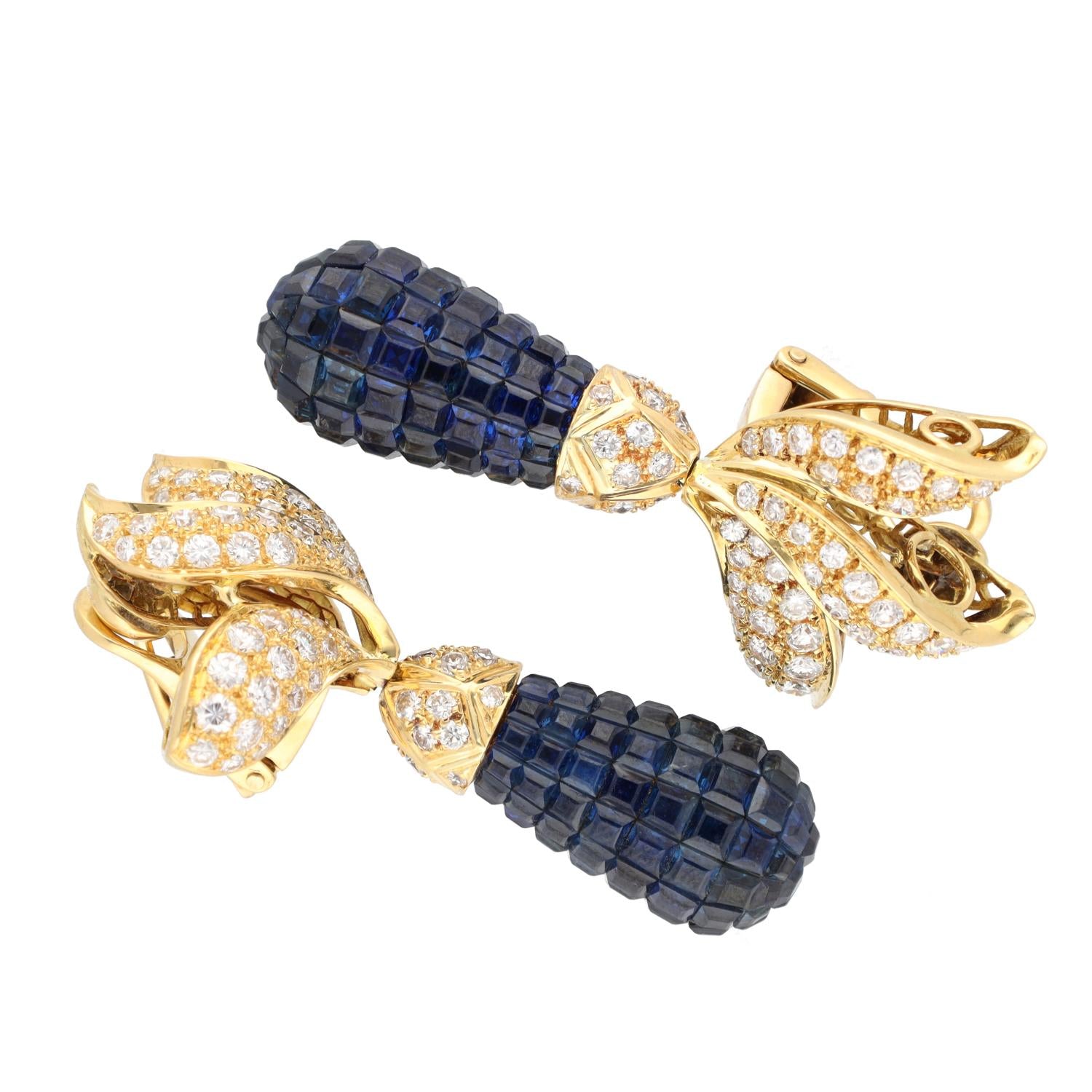 VAN CLEEF & ARPELS Sapphire and Diamond Ear Clips