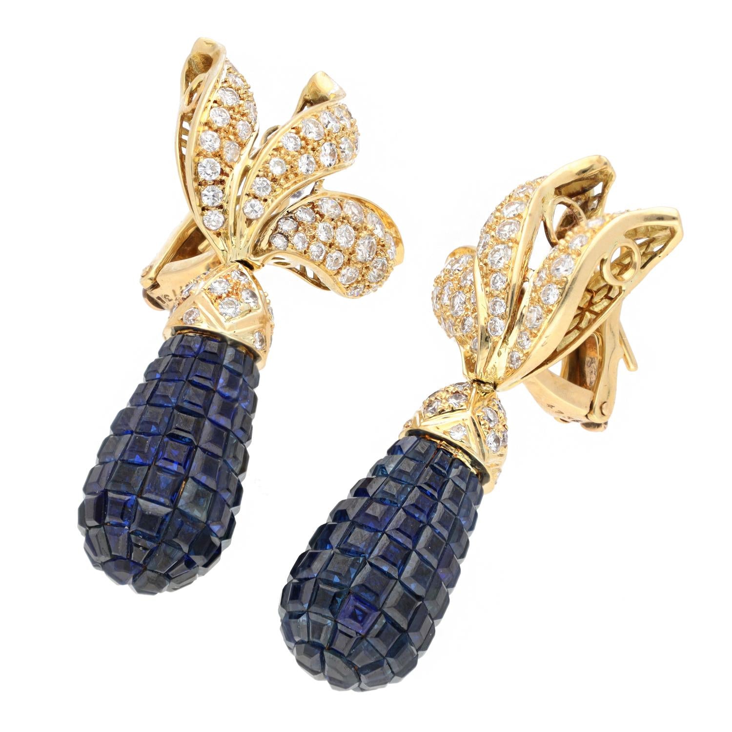 VAN CLEEF & ARPELS Sapphire and Diamond Ear Clips