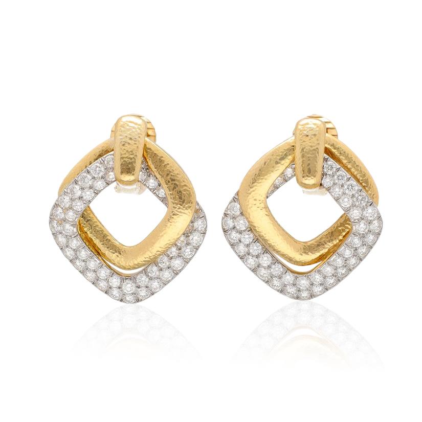 DAVID WEBB Madison Double Hoop Earrings, Hammered Gold