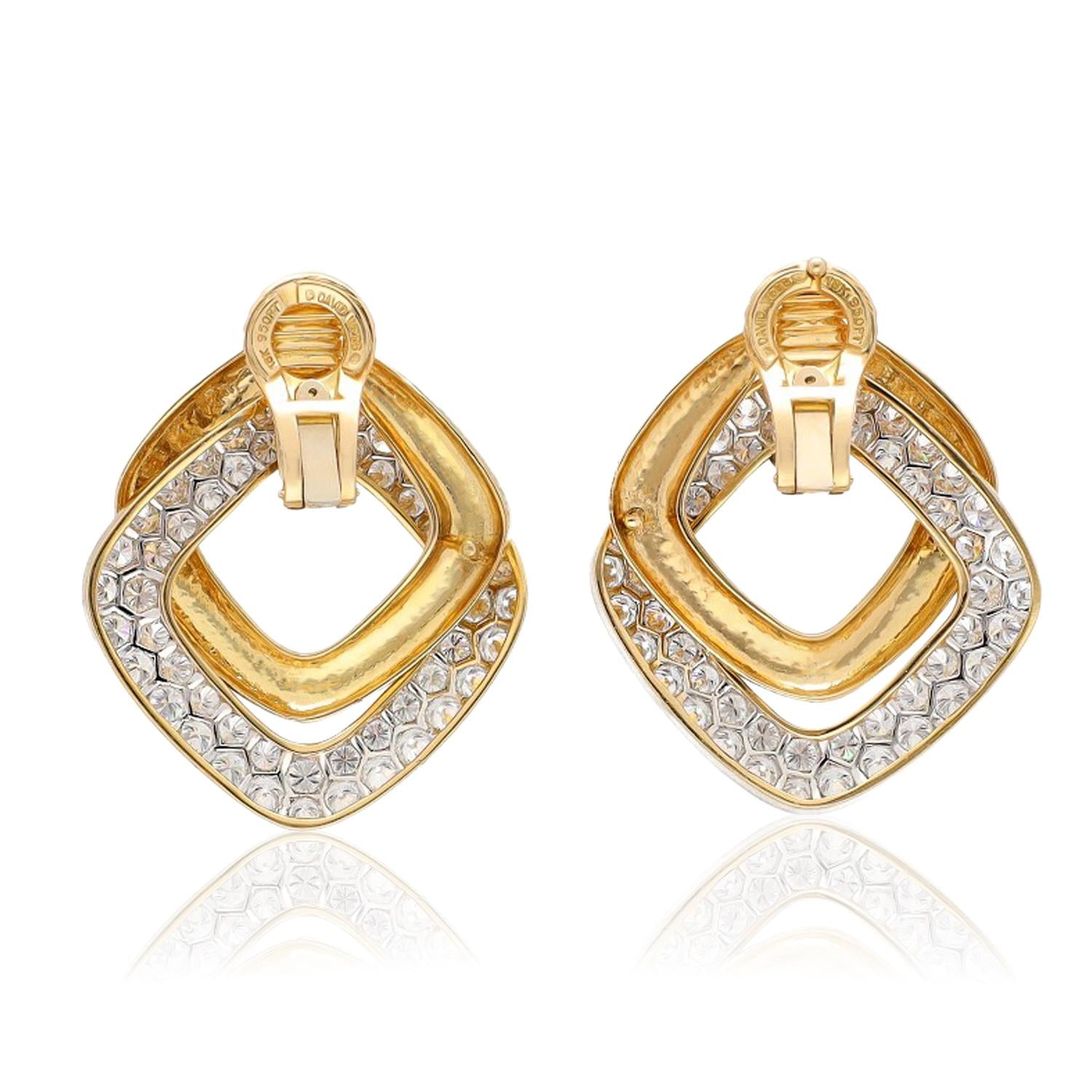 DAVID WEBB Madison Double Hoop Earrings, Hammered Gold