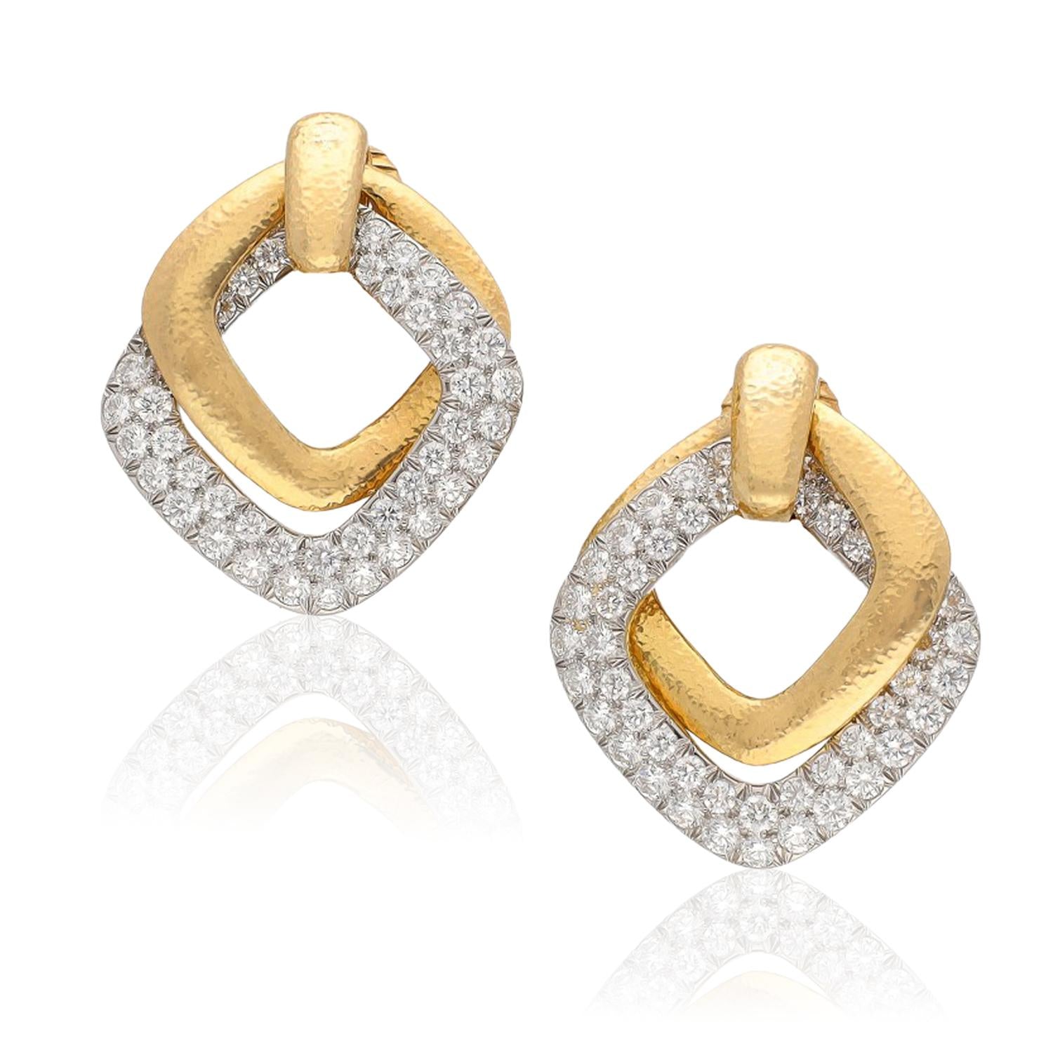 DAVID WEBB Madison Double Hoop Earrings, Hammered Gold