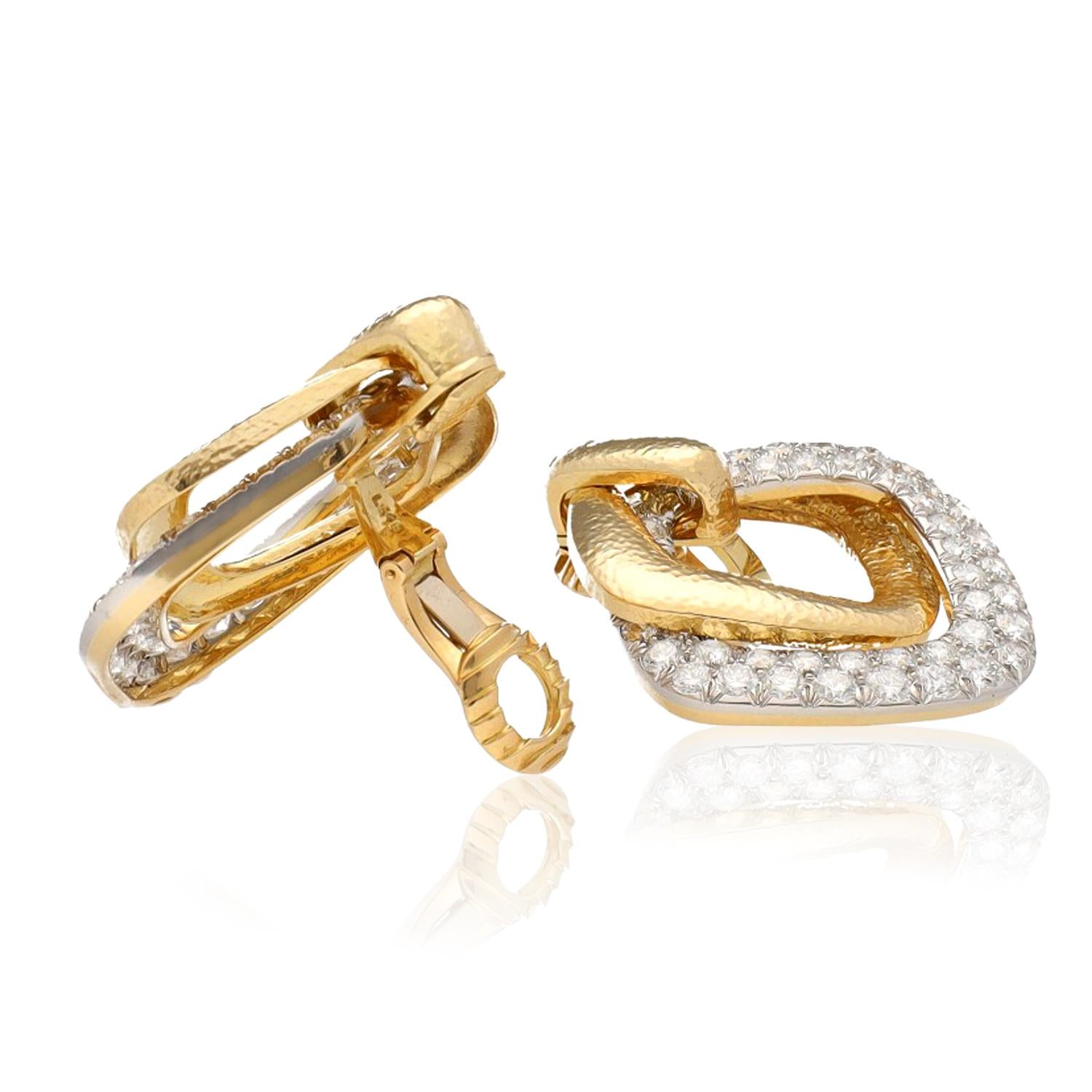 DAVID WEBB Madison Double Hoop Earrings, Hammered Gold