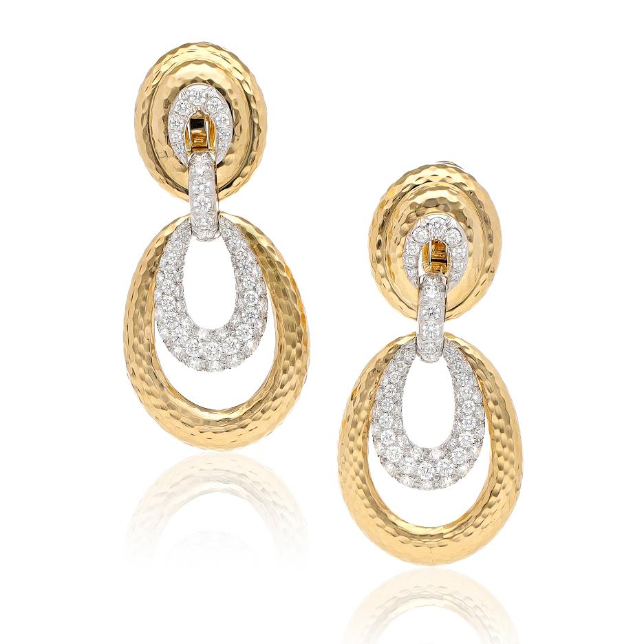 DAVID WEBB Hammered Gold & Diamond “Astor” Ear Clips