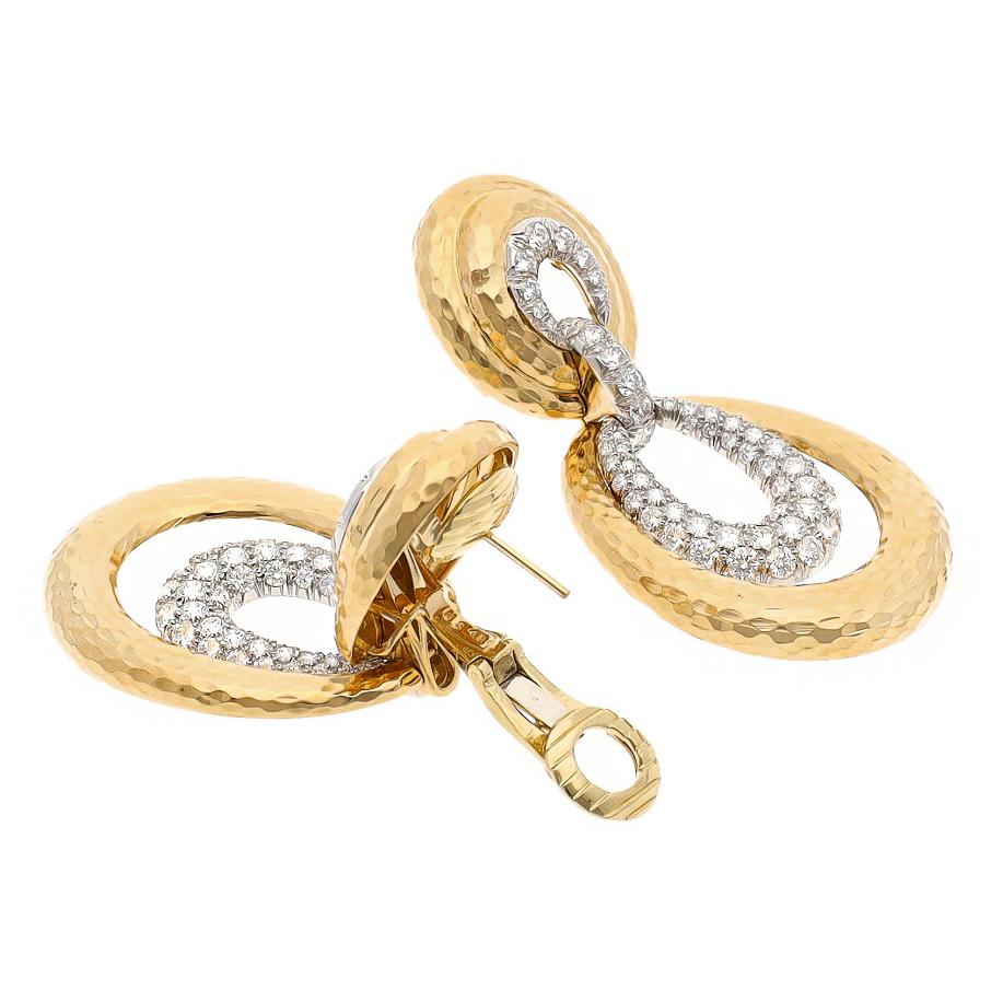 DAVID WEBB Hammered Gold & Diamond “Astor” Ear Clips