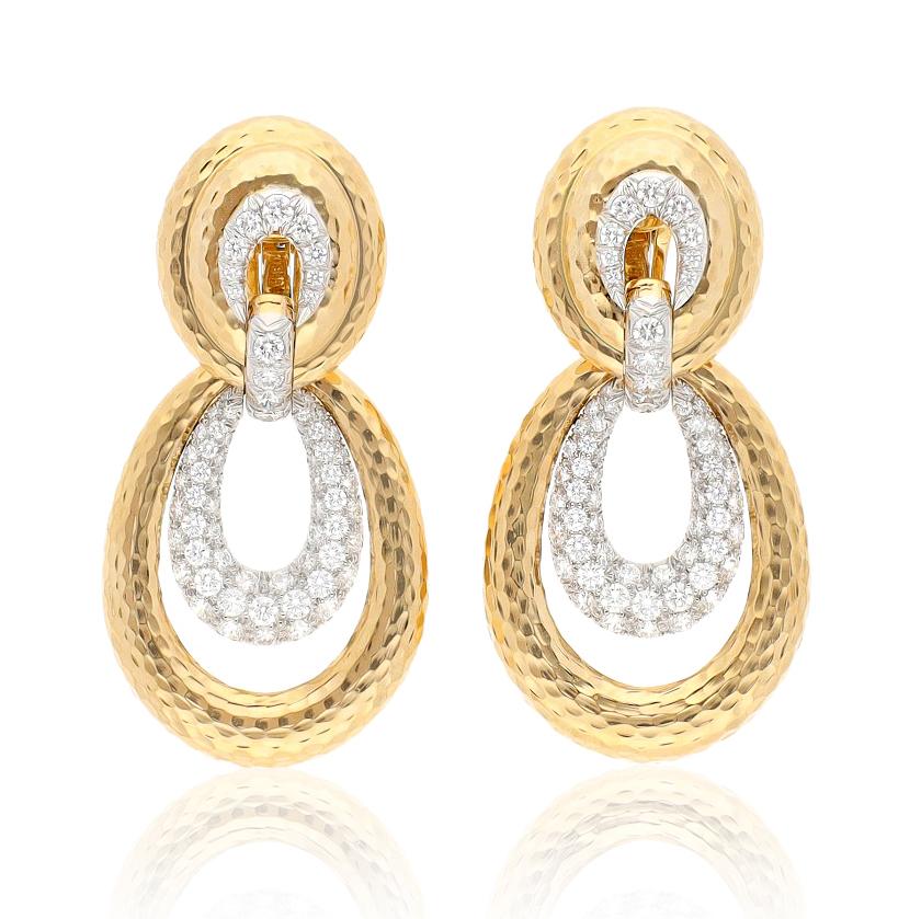 DAVID WEBB Hammered Gold & Diamond “Astor” Ear Clips
