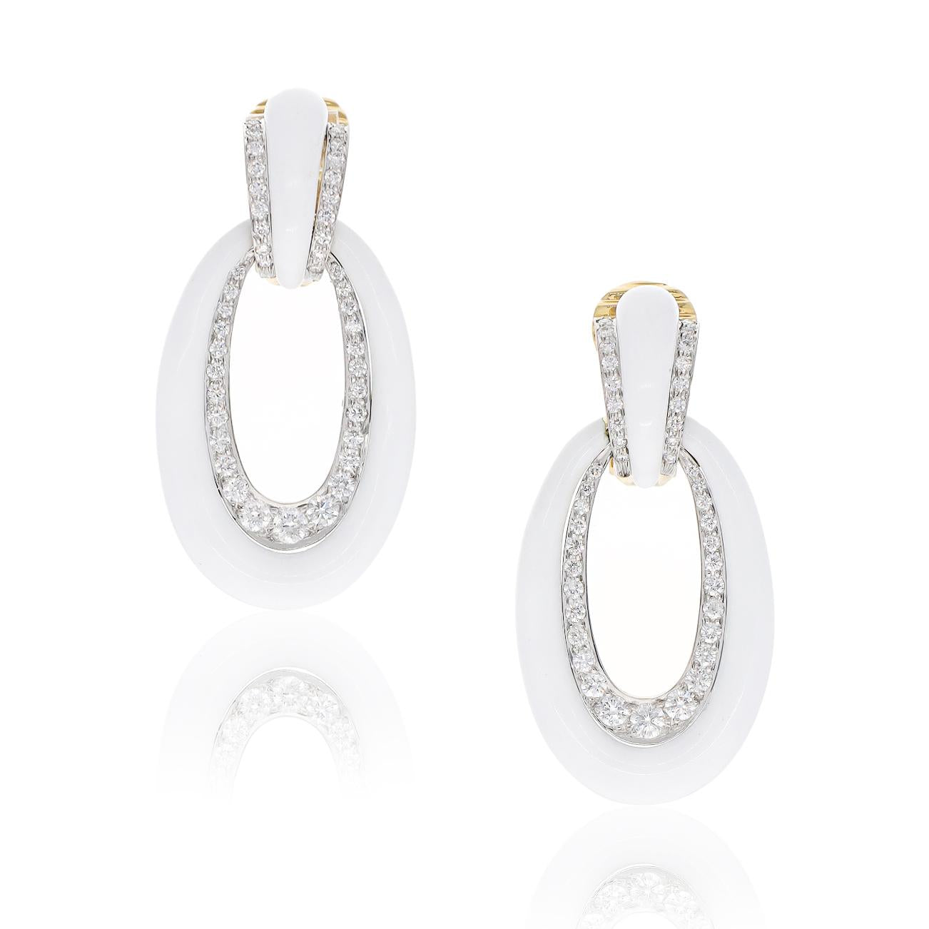 DAVID WEBB Long Hoop Earrings, White Enamel