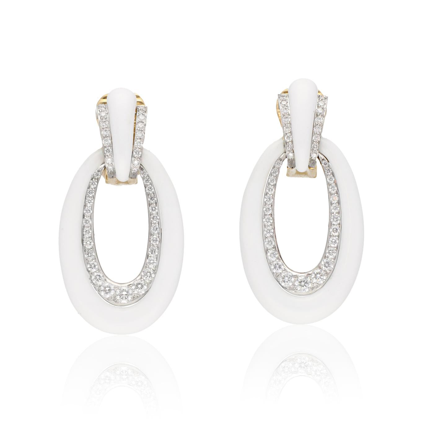 DAVID WEBB Long Hoop Earrings, White Enamel