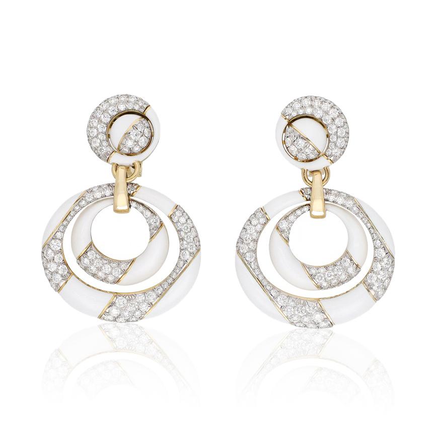 DAVID WEBB Cosmos Diamond Earrings, White Enamel