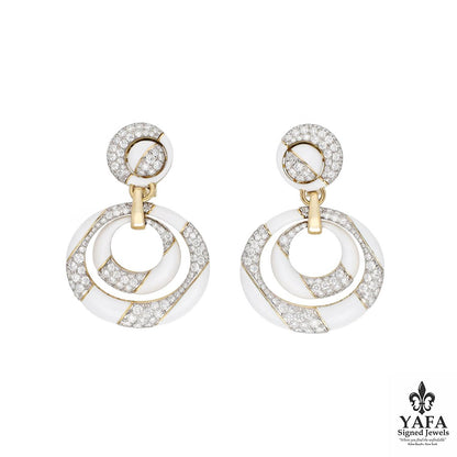 DAVID WEBB Cosmos Diamond Earrings, White Enamel