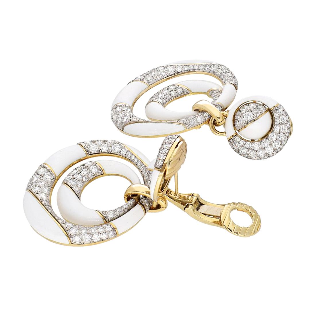 DAVID WEBB Cosmos Diamond Earrings, White Enamel