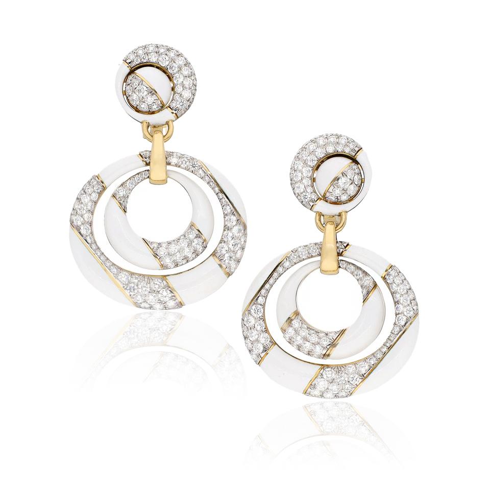 DAVID WEBB Cosmos Diamond Earrings, White Enamel