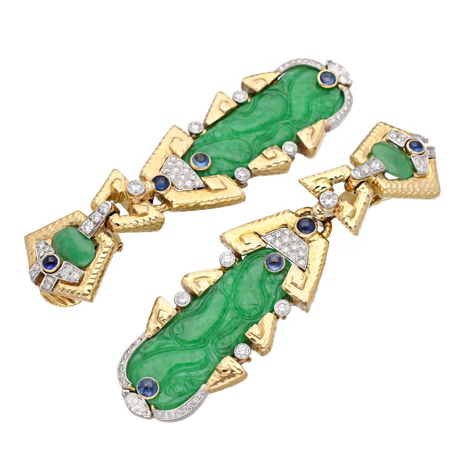 DAVID WEBB Carved Jade Ear Clips