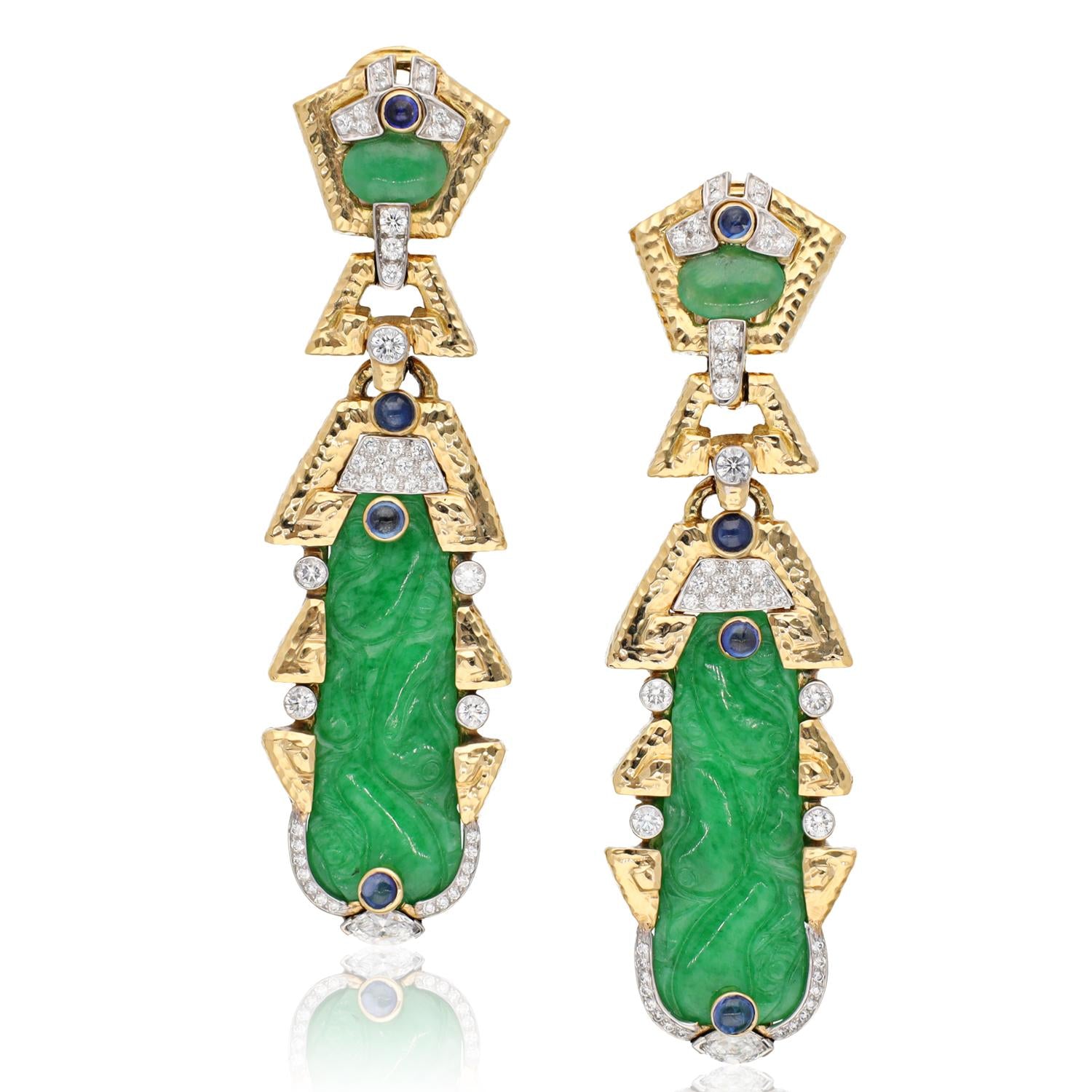 DAVID WEBB Carved Jade Ear Clips