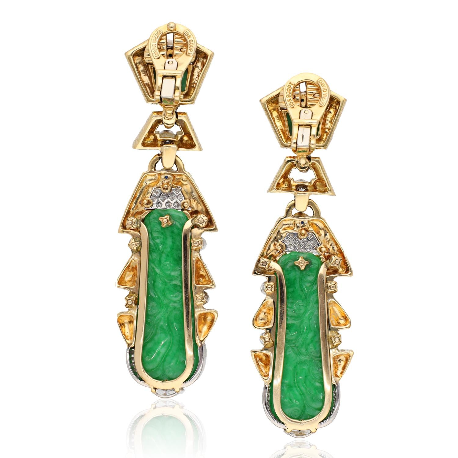 DAVID WEBB Carved Jade Ear Clips