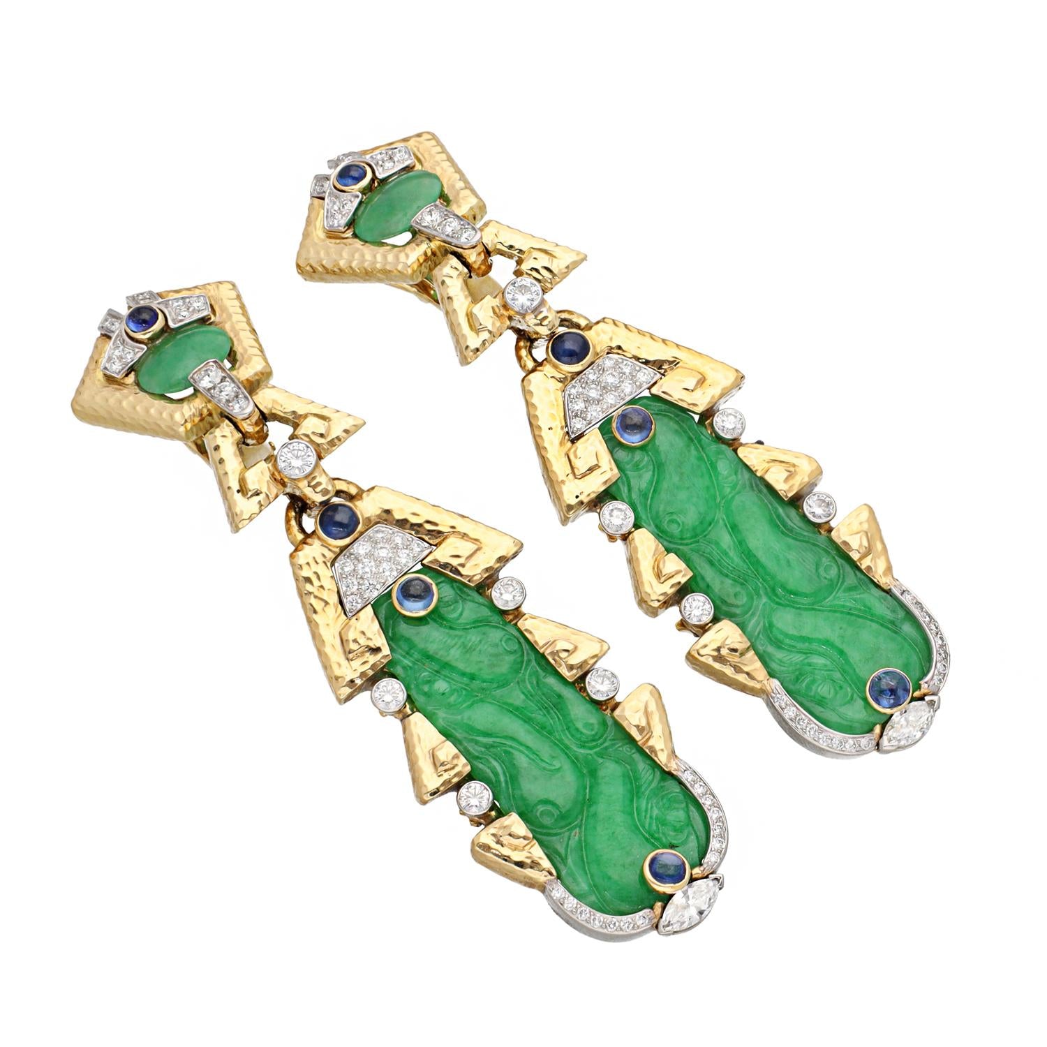 DAVID WEBB Carved Jade Ear Clips