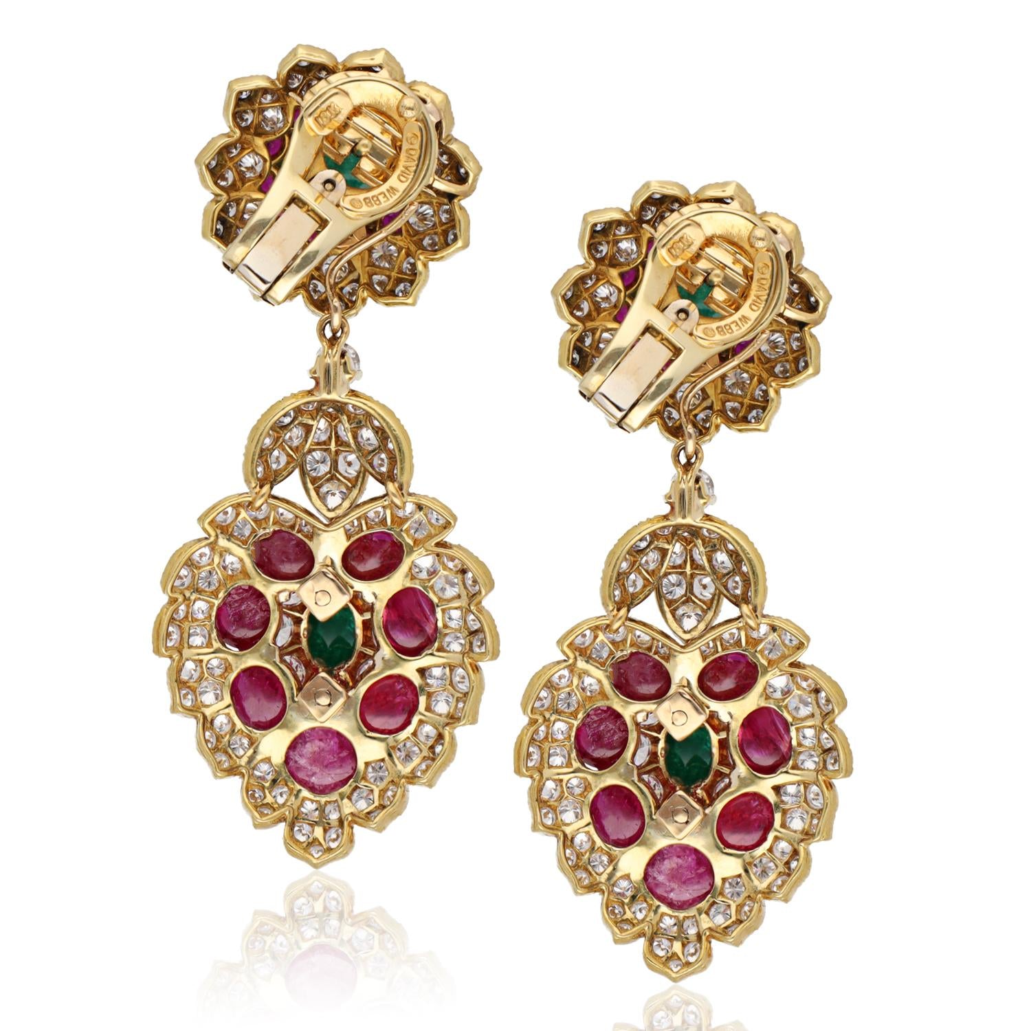 DAVID WEBB Cabochon Emerald and Ruby Ear Clips