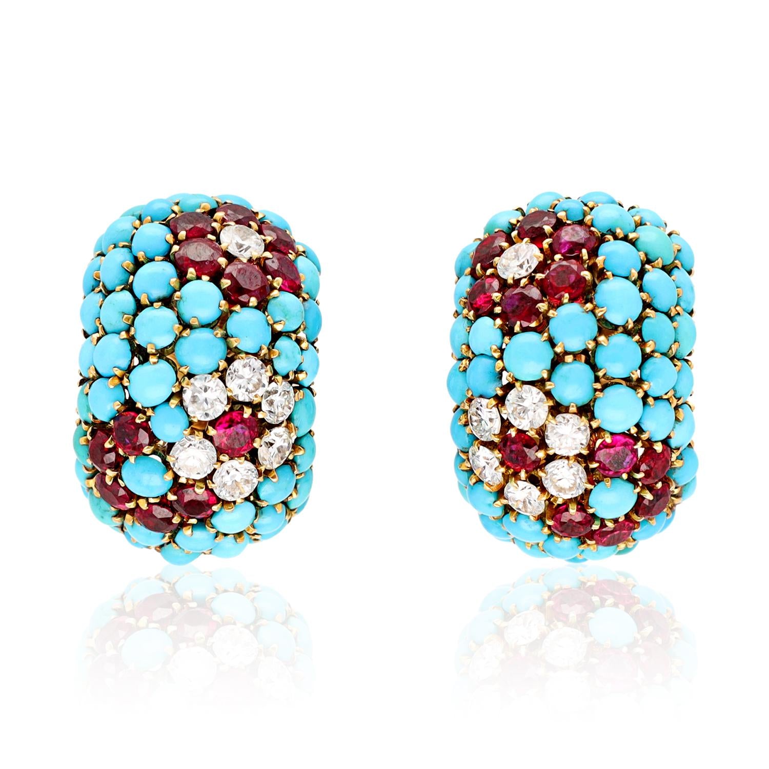 VAN CLEEF & ARPELS “Mosaïque de Ciel et Flamme” Ear Clips