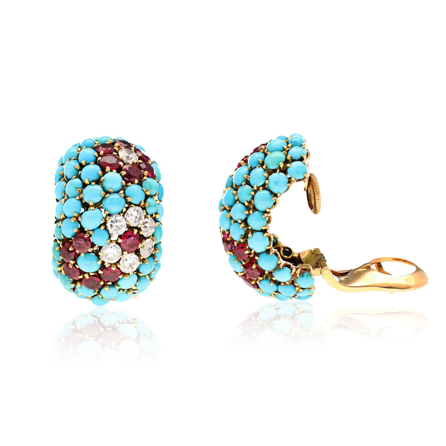 VAN CLEEF & ARPELS “Mosaïque de Ciel et Flamme” Ear Clips