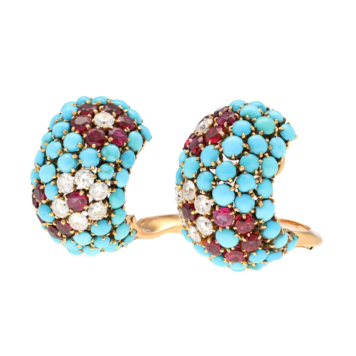 VAN CLEEF & ARPELS “Mosaïque de Ciel et Flamme” Ear Clips
