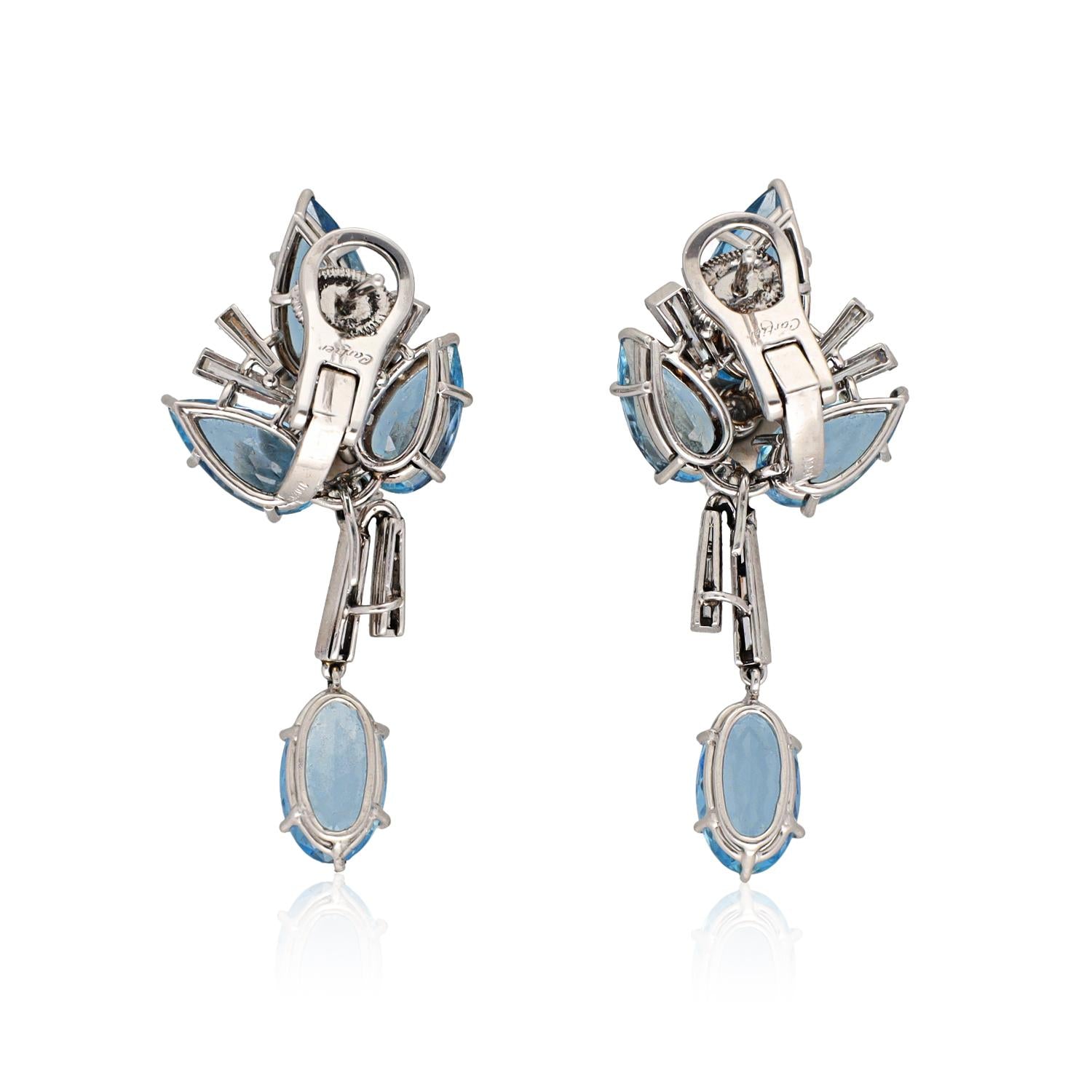 CARTIER LONDON Platinum Diamond and Aquamarine “Leaf” Ear Clips