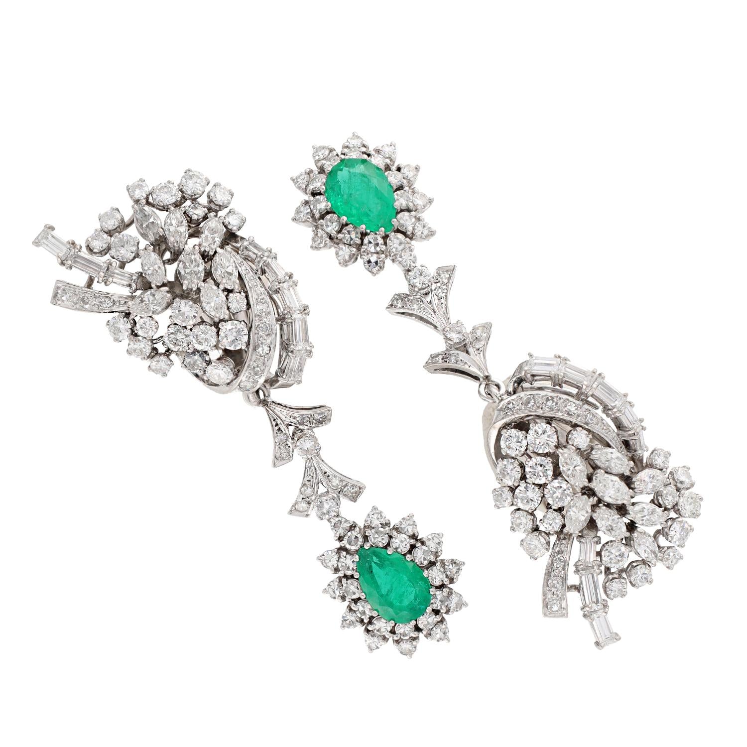 Midcentury Emerald and Diamond Earrings