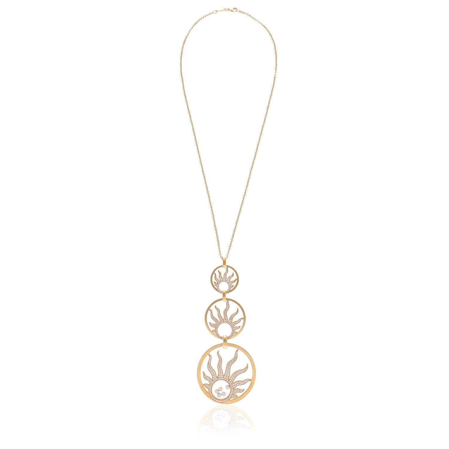 CHOPARD 18K Yellow Gold Triple Sun Motif Happy Diamonds Pendant Necklace