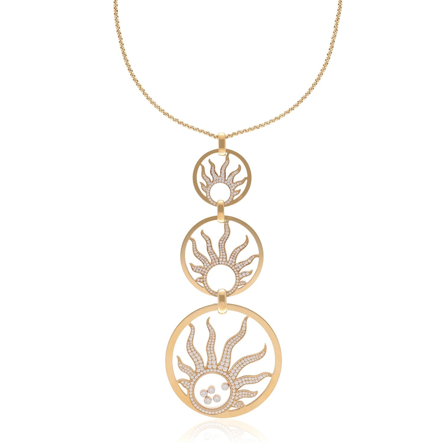 CHOPARD 18K Yellow Gold Triple Sun Motif Happy Diamonds Pendant Necklace