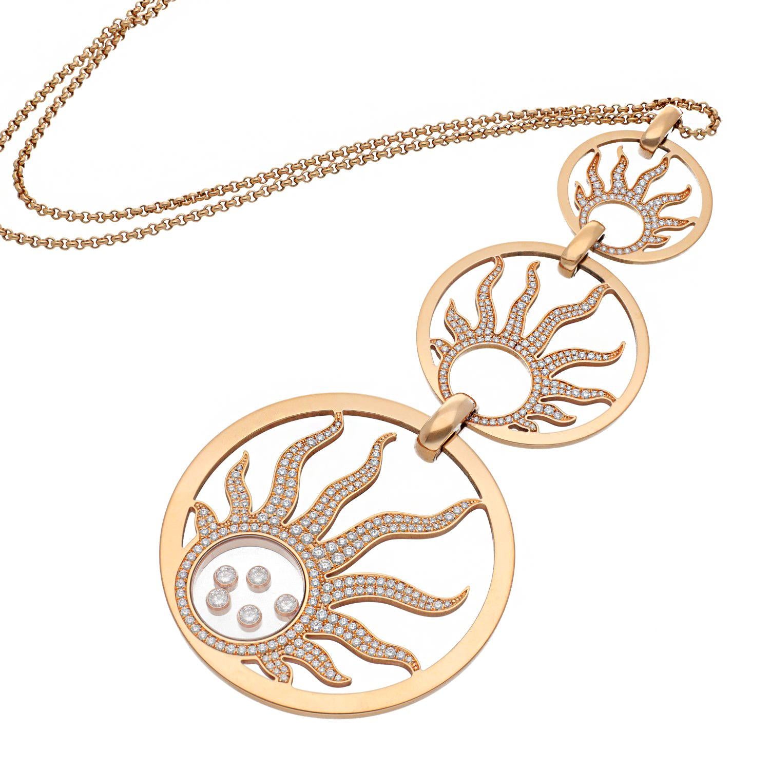 CHOPARD 18K Yellow Gold Triple Sun Motif Happy Diamonds Pendant Necklace