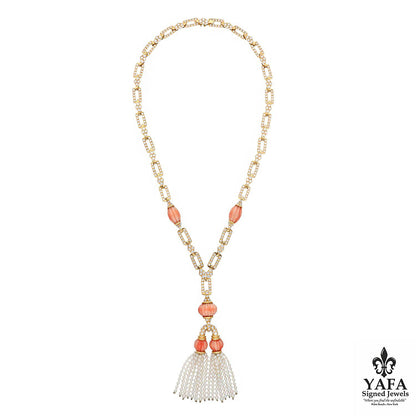 Italian Coral and Petite Pearl Pompon Necklace