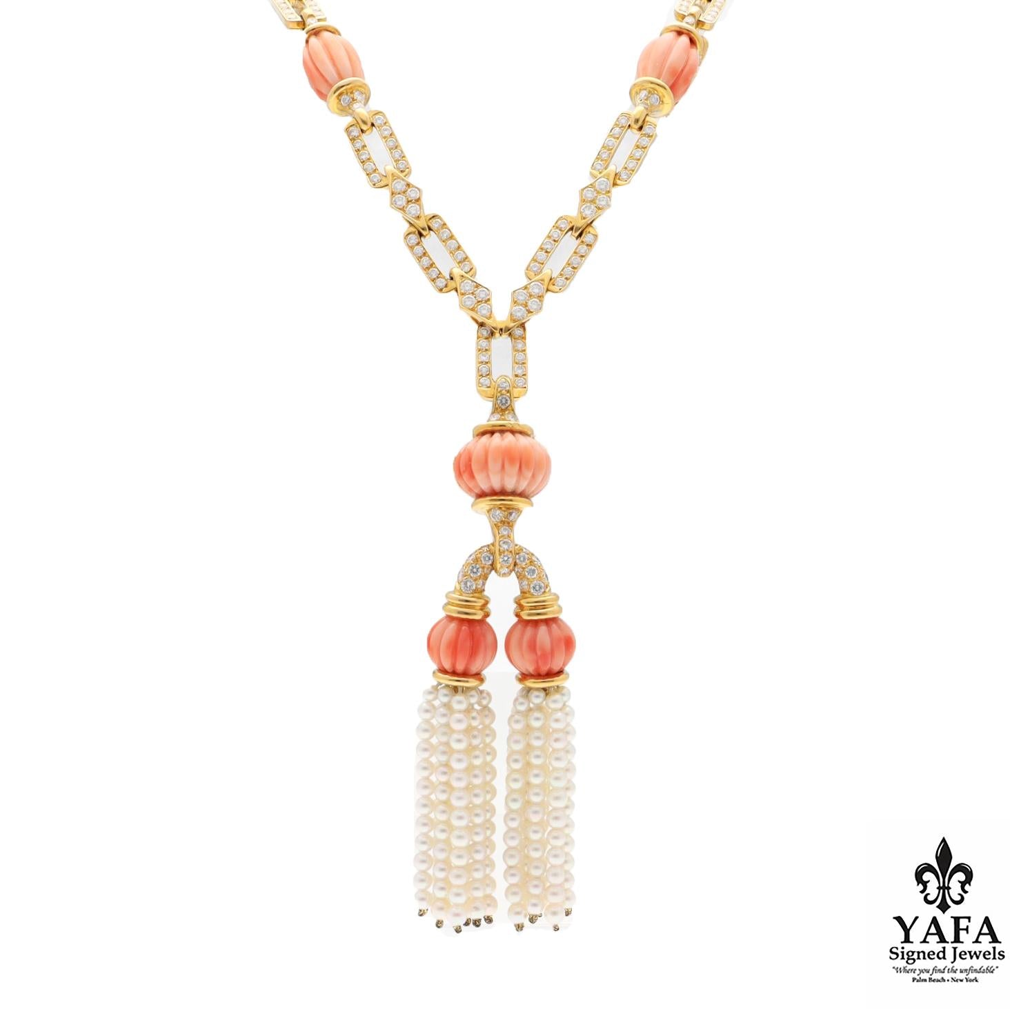 Italian Coral and Petite Pearl Pompon Necklace