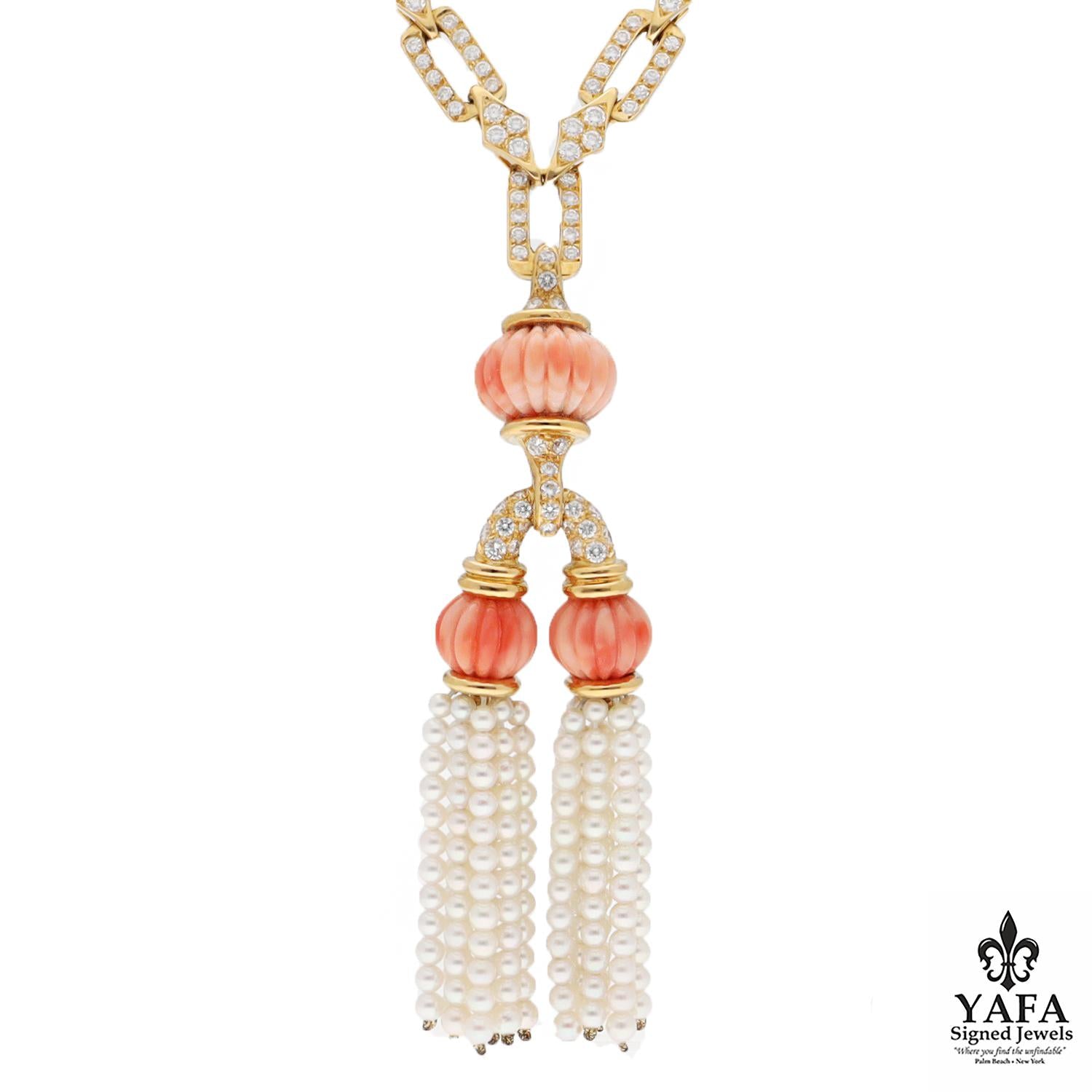 Italian Coral and Petite Pearl Pompon Necklace