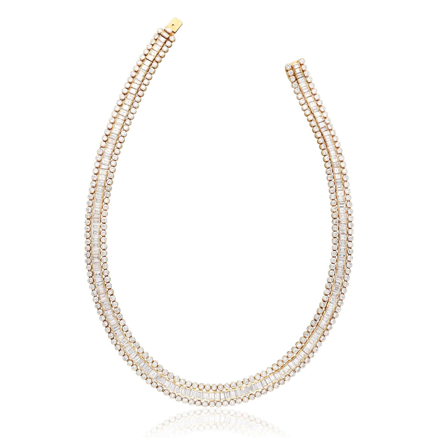 CARTIER 18K Yellow Gold Baguette and Round Diamond Riviere Necklace