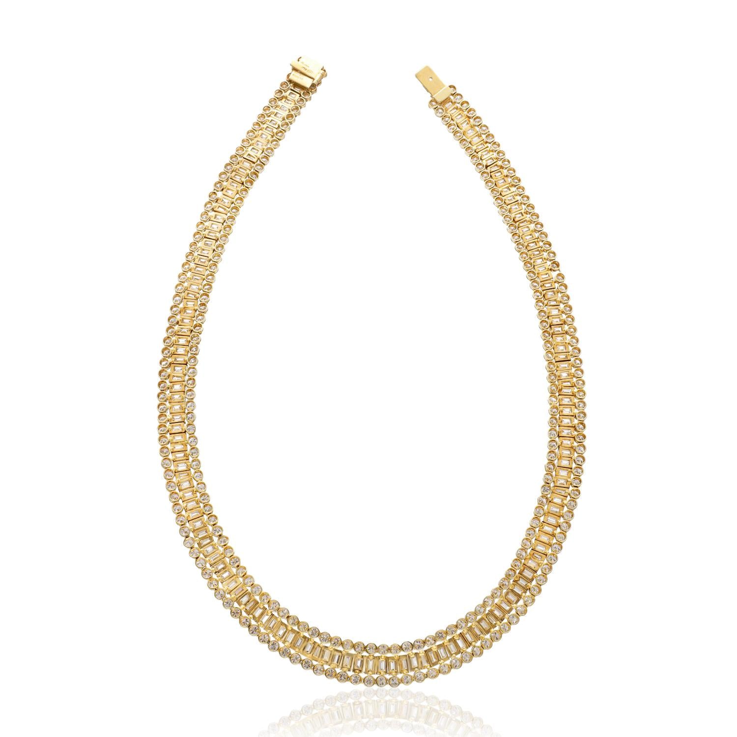CARTIER 18K Yellow Gold Baguette and Round Diamond Riviere Necklace